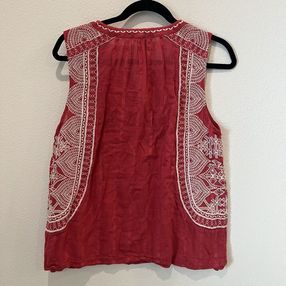 Lucky Brand Embroidered Red Tank Top Medium bohemian boho tassel Summer Indie - Picture 5 of 7